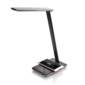 Lampa stołowa LED z ładowaniem bezprzewodowym, ściemniana, czarna, 5V/9V, micro USB, wyjście USB