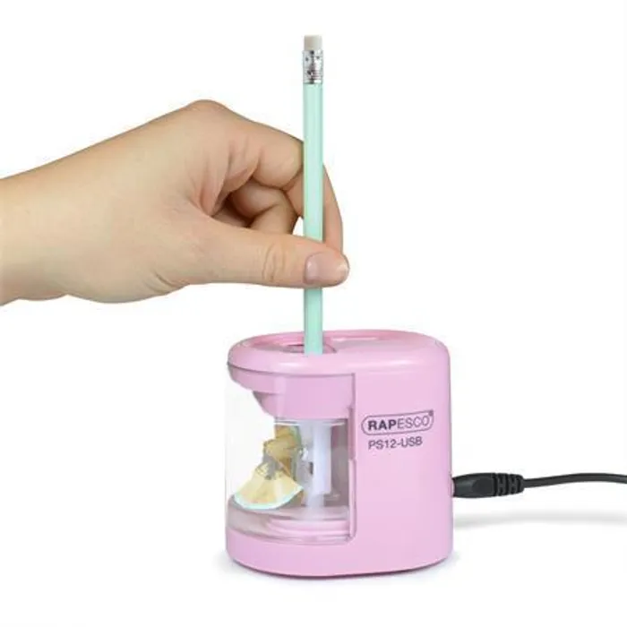 Główne zdjęcie produktu Stolní ořezávátko "PS12-USB", růžová, 2 otvory, baterie/USB, RAPESCO