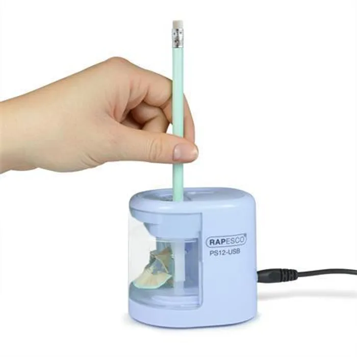 Główne zdjęcie produktu Stolní ořezávátko "PS12-USB", světle modrá, 2 otvory, baterie/USB, RAPESCO