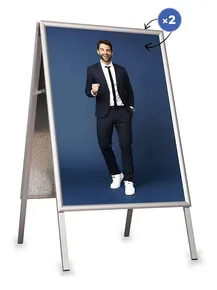 Stříbrný reklamní A stojan s ostrými rohy B2 - profil 25 mm