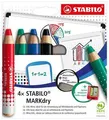 STABILO MARKsuchy marker na tablicę i flipchart - zestaw 4 szt. z temperówką i ściereczką