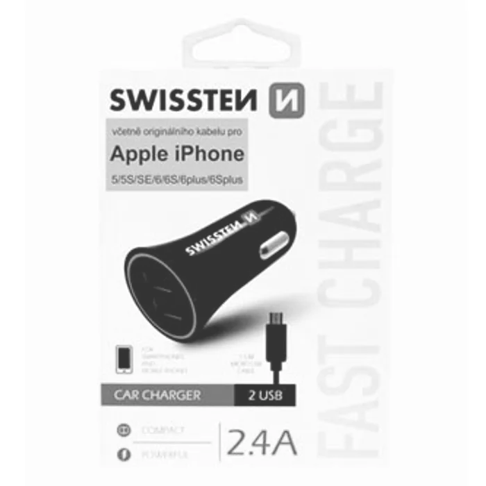 Główne zdjęcie produktu SWISSTEN, micro USB a lightning auto nabíječka, + USB kabel (A male-micro), lightning 12V