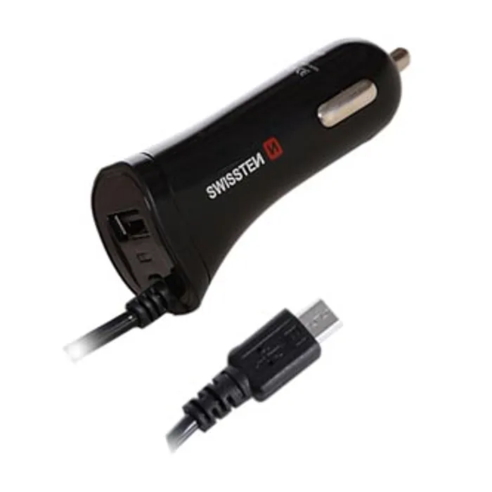 Główne zdjęcie produktu SWISSTEN, micro USB auto nabíječka, 1x konektor + USB port 12V, 5V, 2400mA, nabíjení mobi