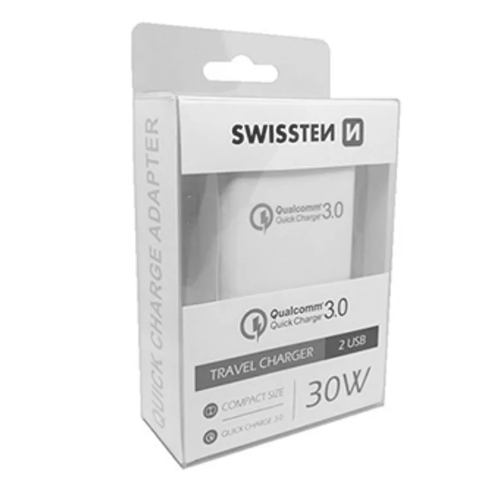 Główne zdjęcie produktu SWISSTEN, Síťový adaptér, 100-240V, 12V, 3000mA, rychlonabíjení, bílý