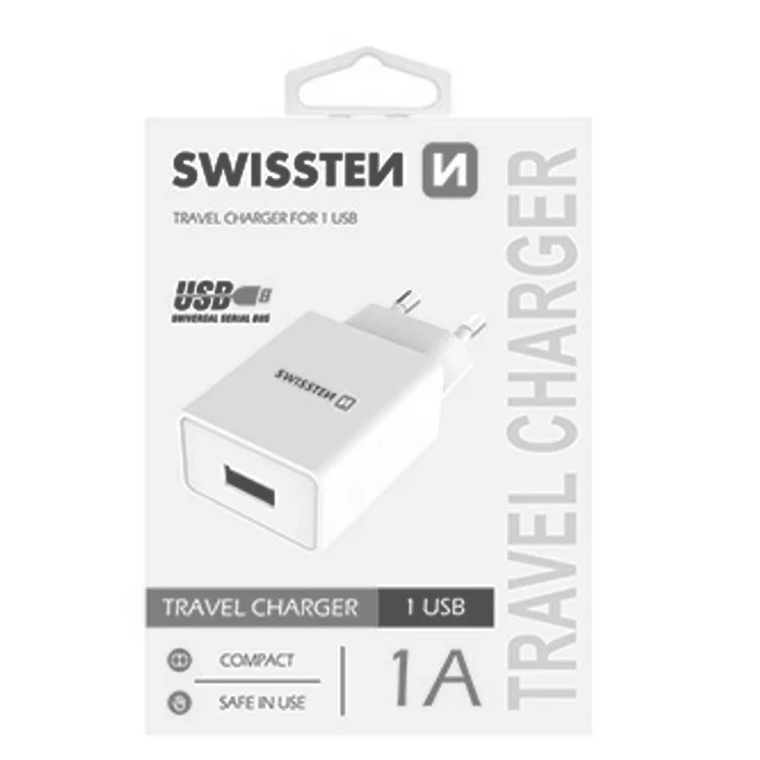 Główne zdjęcie produktu SWISSTEN, Síťový adaptér, 100-240V, 5V, 1000mA, nabíjení mobilních telefonů aj., bílý