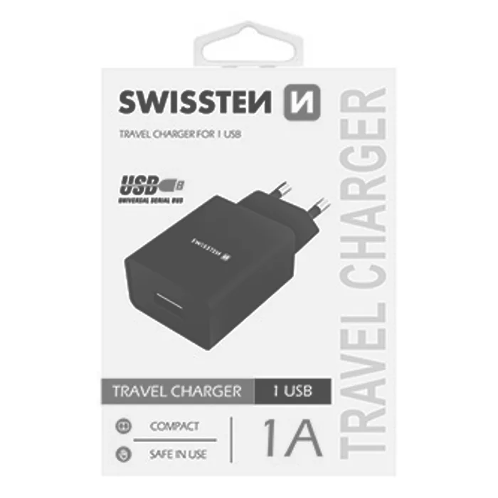 Główne zdjęcie produktu SWISSTEN, Síťový adaptér, 100-240V, 5V, 1000mA, nabíjení mobilních telefonů aj., černý