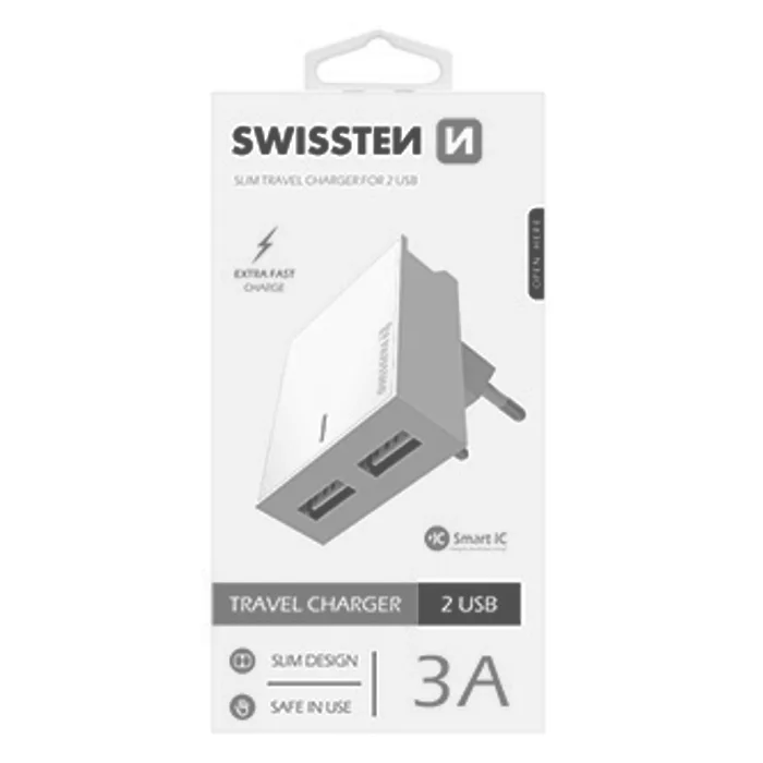 Główne zdjęcie produktu SWISSTEN, Síťový adaptér, 100-240V, 5V, 3000mA, nabíjení mobilních telefonů aj., bílý