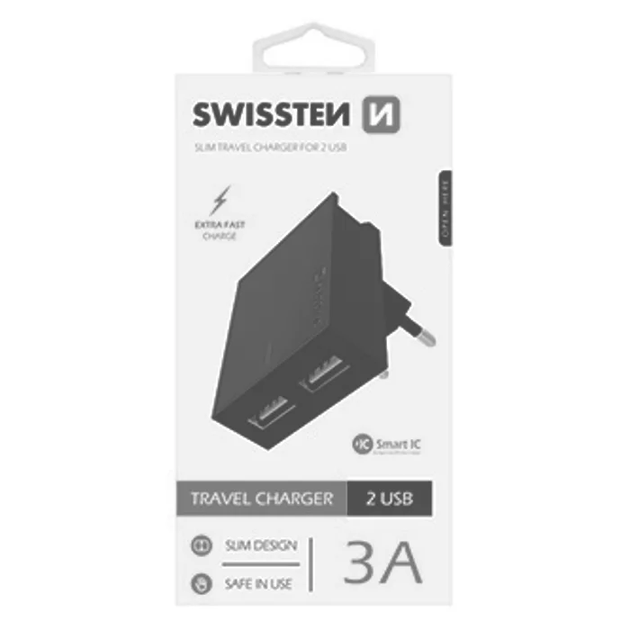 Główne zdjęcie produktu SWISSTEN, Síťový adaptér, 100-240V, 5V, 3000mA, nabíjení mobilních telefonů aj., černý