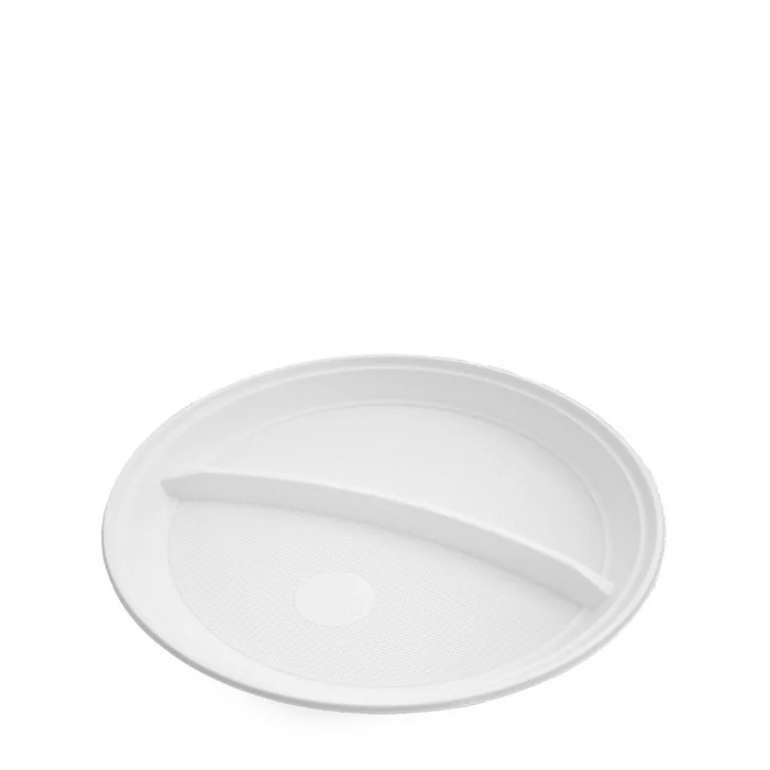 Główne zdjęcie produktu Talíř dělený na 2 porce, bílý (PS) průměr 22 cm [100 ks]