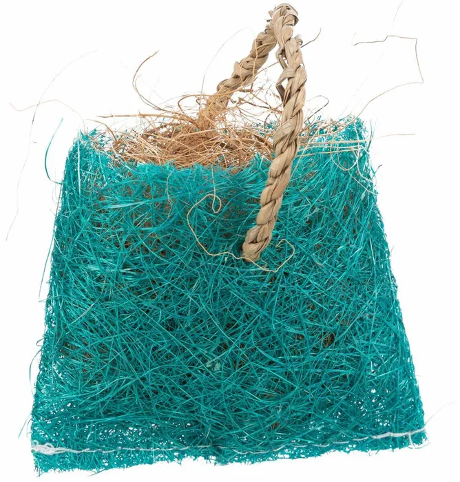 Główne zdjęcie produktu Taštička s kokosovým vláknem - hračka pro hlodavce, sisal, 10 x 13 cm, modrá