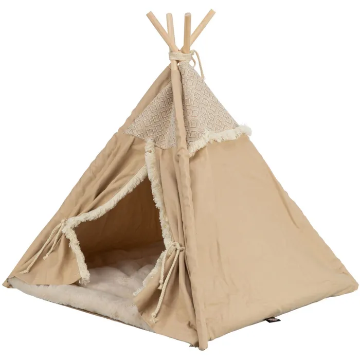 Główne zdjęcie produktu Teepee BOHO s polštářem, 55 x 65 x 44 cm, bavlna, béžová