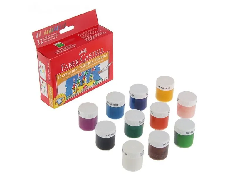 Główne zdjęcie produktu Temperové barvy 15ml 12 barev, standardní Faber Castell (161112)
