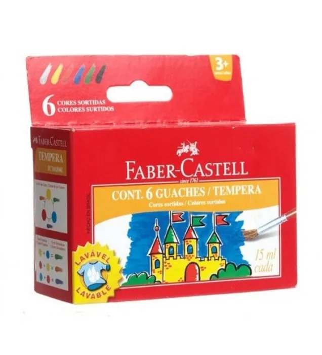 Główne zdjęcie produktu Temperové barvy 15ml 6 barev, standardní Faber Castell (161106)