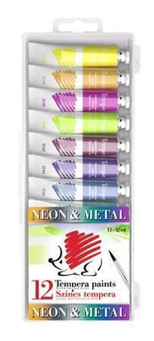 Główne zdjęcie produktu Temperové barvy "Ježek", metalické a neonové barvy, 12 ks, ICO