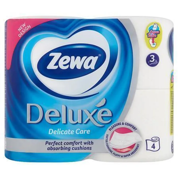 Główne zdjęcie produktu Toaletní papír, 3vrstvý, 4 role, ZEWA "Deluxe", bílý