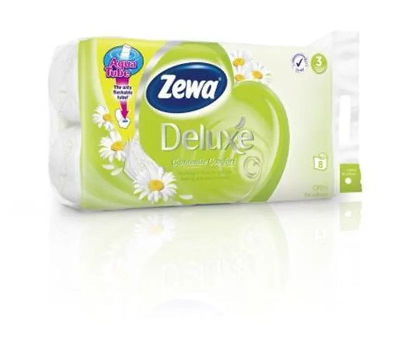 Główne zdjęcie produktu Toaletní papír, 3vrstvý, 8 rolí, ZEWA "Deluxe", heřmánek