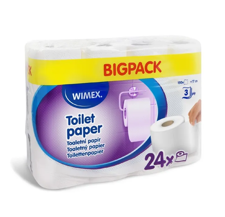 Główne zdjęcie produktu Toaletní papír (FSC Mix) 3vrstvý bílý 10,5cm 17m 150 útržků [24 ks]