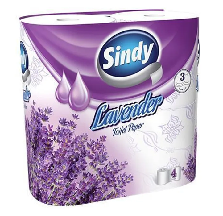 Główne zdjęcie produktu Toaletní papír "Sindy", levandule, 3 vrstvý, 4 role v balení