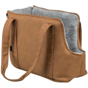 Torba transportowa EVELYN, 40 x 30 x 20 cm, do 5 kg, sztuczna skóra, plusz, brązowa/szara