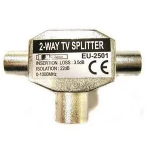 Rozgałęźnik TV, antena, kabel koncentryczny 2x M-Coax (9,5 mm) F, 0, srebrny, metalik