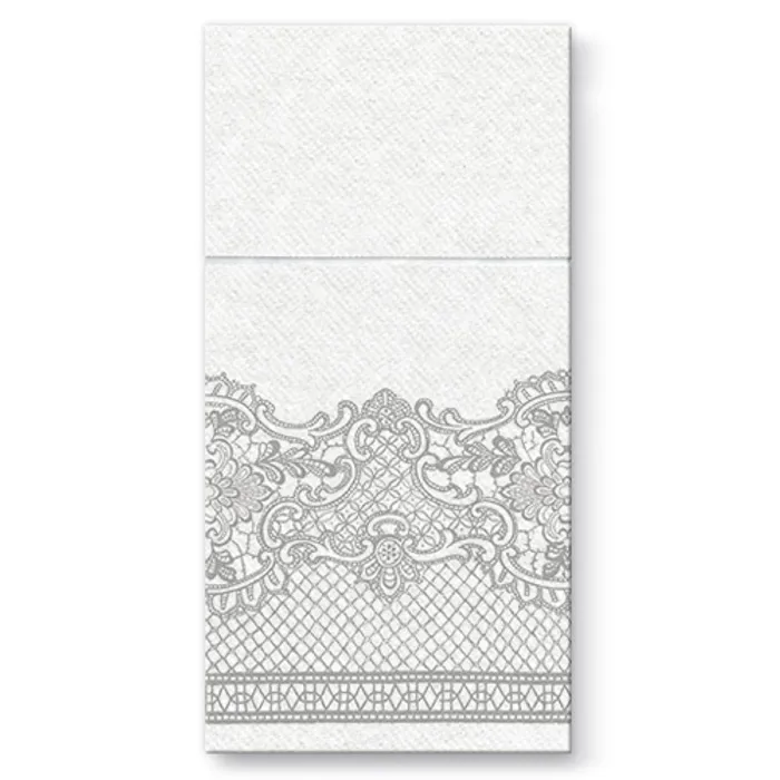 Główne zdjęcie produktu Kapsy na příbory PAW Airlaid 40x40cm Royal Lace Silver, 25 ks/bal