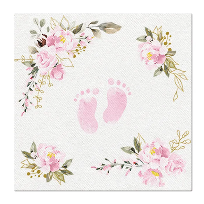 Główne zdjęcie produktu Ubrousky PAW AIRLAID 40x40 cm Baby Feet light pink [50 ks]