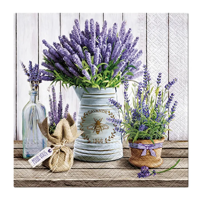 Główne zdjęcie produktu Ubrousky PAW L 25x25cm 3 vrst. Lavender in Bucket [20 ks]