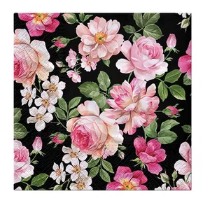 Serwetki PAW L 33x33cm 3 warstwy Roses Glory black [20 szt]