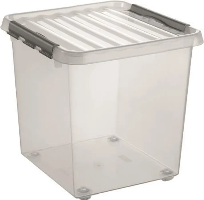 Główne zdjęcie produktu Úložný box "Q-line", transparentní, s víkem, s kolečky, 38 l, plast, HELIT