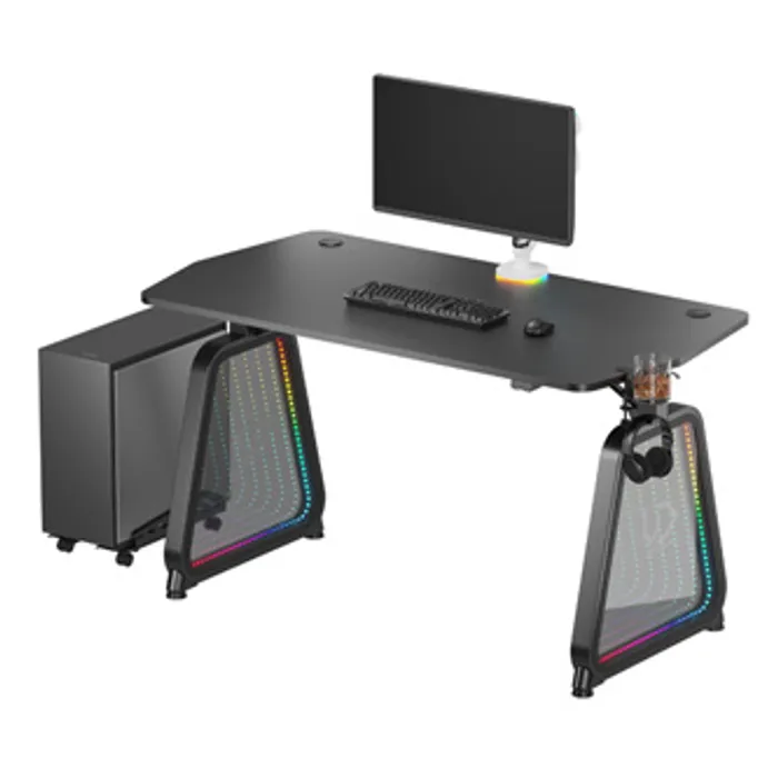 Główne zdjęcie produktu ULTRADESK Herní stůl BOOSTER, 136x70,5 cm, 75 cm, RGB podsvícení, držák sluchátek i nápoj