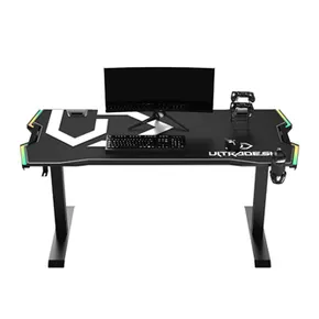 ULTRADESK Biurko dla gracza FORCE - białe, 166x70 cm, 76.5 cm, z podkładką pod mysz XXL, uchwyt na napoje i słuchawki