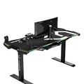 ULTRADESK Biurko dla gracza FORCE - białe, 166x70 cm, 76.5 cm, z podkładką pod mysz XXL, uchwyt na napoje i słuchawki