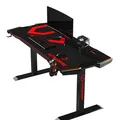ULTRADESK Biurko dla gracza FORCE - czerwone, 166x70 cm, 76.5 cm, z podkładką pod mysz XXL, uchwyt na napoje i słuchawki