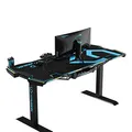 ULTRADESK Biurko dla gracza FORCE - niebieskie, 166x70 cm, 76.5 cm, z podkładką pod mysz XXL, uchwyt na napoje i słuchawki