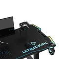 ULTRADESK Biurko dla gracza FORCE - niebieskie, 166x70 cm, 76.5 cm, z podkładką pod mysz XXL, uchwyt na napoje i słuchawki
