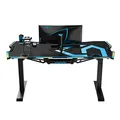 ULTRADESK Biurko dla gracza FORCE - niebieskie, 166x70 cm, 76.5 cm, z podkładką pod mysz XXL, uchwyt na napoje i słuchawki