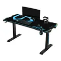 ULTRADESK Biurko dla gracza FORCE - niebieskie, 166x70 cm, 76.5 cm, z podkładką pod mysz XXL, uchwyt na napoje i słuchawki