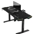 ULTRADESK Biurko dla gracza FORCE - szare, 166x70 cm, 76.5 cm, z podkładką pod mysz XXL, uchwyt na napoje i słuchawki