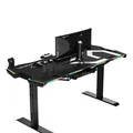 ULTRADESK Biurko dla gracza FORCE - szare, 166x70 cm, 76.5 cm, z podkładką pod mysz XXL, uchwyt na napoje i słuchawki