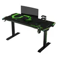 ULTRADESK Biurko dla gracza FORCE - zielone, 166x70 cm, 76.5 cm, z podkładką pod mysz XXL, uchwyt na napoje i słuchawki