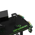 ULTRADESK Biurko dla gracza FORCE - zielone, 166x70 cm, 76.5 cm, z podkładką pod mysz XXL, uchwyt na napoje i słuchawki