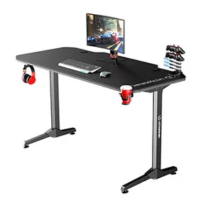 ULTRADESK Biurko dla gracza FRAG - BLACK, 140x66 cm, 76 cm, z podkładką pod mysz, uchwyt na słuchawki i napój