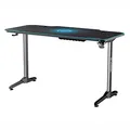 ULTRADESK Biurko dla gracza FRAG - BLUE, 140x66 cm, 76 cm, z podkładką pod mysz, uchwyt na słuchawki i napój
