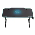 ULTRADESK Biurko dla gracza FRAG - BLUE, 140x66 cm, 76 cm, z podkładką pod mysz, uchwyt na słuchawki i napój