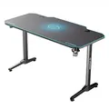 ULTRADESK Biurko dla gracza FRAG - BLUE, 140x66 cm, 76 cm, z podkładką pod mysz, uchwyt na słuchawki i napój