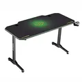 ULTRADESK Biurko dla gracza FRAG - GREEN, 140x66 cm, 76 cm, z podkładką pod mysz, uchwyt na słuchawki i napój