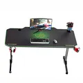 ULTRADESK Biurko dla gracza FRAG - GREEN, 140x66 cm, 76 cm, z podkładką pod mysz, uchwyt na słuchawki i napój