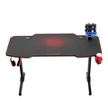 ULTRADESK Biurko dla gracza FRAG - RED, 140x66 cm, 76 cm, z podkładką pod mysz, uchwyt na słuchawki i napój