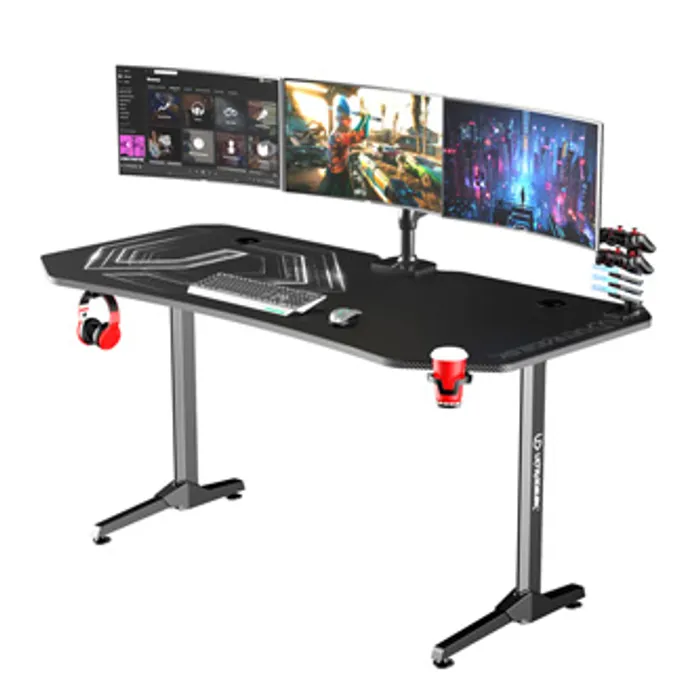 Główne zdjęcie produktu ULTRADESK Herní stůl FRAG XXL BLACK, 160 x 75 cm, 75 cm, držák nápojů a sluchátek, stojan