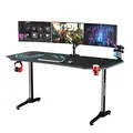 ULTRADESK Biurko dla gracza FRAG XXL BLUE, 160 x 75 cm, 75 cm, uchwyty na słuchawki i napoje, z podkładką XXL na cały pulpit